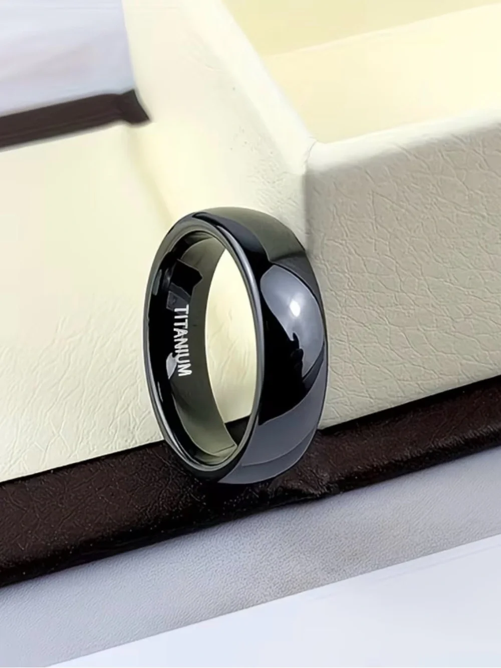 Polished Black Titanium Wedding Band Ring - Bold High Shine Unisex 6mm